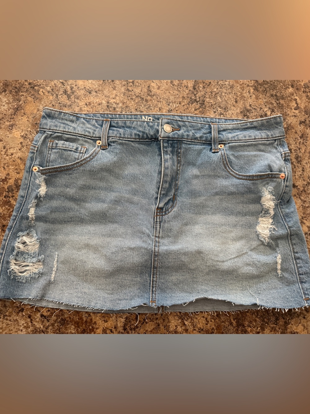No Boundaries Light Blue Distressed Denim Mini Skirt